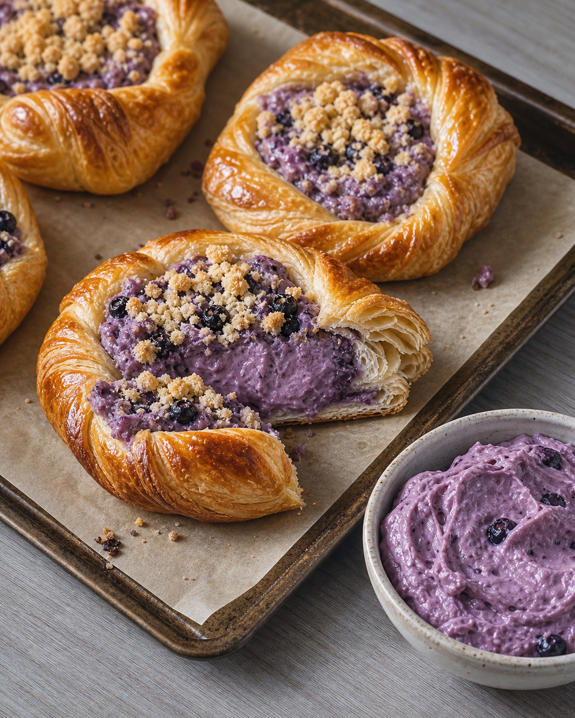 Blueberry danish pastries baked with Origo freeze-dried blueberry